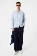 Antioch Mavi Modal Kumaş Çizgili Erkek Gömlek