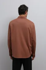 Antioch Açık Kahve Düğmeli Yaka Relax Fit Erkek Gömlek
