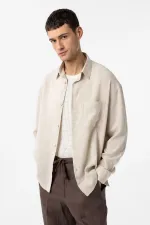 Chemise homme Antioch beige en lin mélangé, coupe décontractée