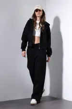 Antioch Siyah Fermuarlı Kapüşonlu Kadın Sweatshirt