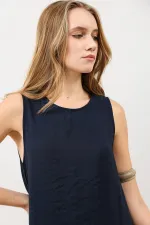 Robe midi Antioch bleu marine drapée à col halter