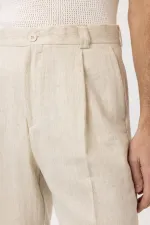Pantalon homme Antioch écru taille haute en lin mélangé