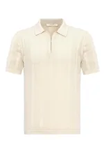 Antioch Ekru Polo Yaka Fermuarlı Örme Erkek T-Shirt