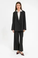 Antioch Black Women's Striped Oversize Blazer Jacket