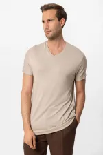Antioch Açık Bej Basic V Yaka Erkek T-Shirt