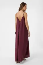 Antioch Bordo Askılı Modal Uzun Kadın Elbise