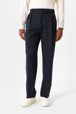 Antioch Lacivert Yüksek Bel Pileli Relaxed Fit Baggy Erkek Pantolon