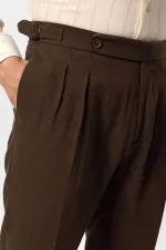 Pantalon homme Antioch Coffee taille haute en lin mélangé à double ourlet