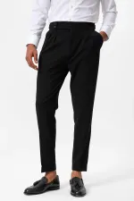 Antioch Siyah Yüksek Bel Pileli Dokulu Erkek Pantolon