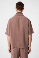 Chemise homme Antioch couleur café, en tissu modal et col Apache