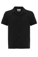 Antioch Black Apache Collar Knitted Textured Men's Shirt