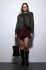 Antioch Khaki Suede-Look Bomber Jacket for Women