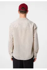 Antioch Bej Relax Fit Çizgili Erkek Gömlek