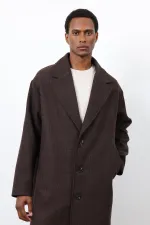 Antioch Kahve Relax Fit Balıksırtı Desenli Erkek Kaban