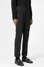 Antioch Black High-Waisted Striped Double-Leg Men's Trousers