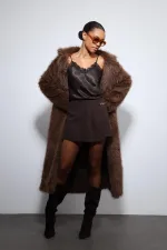 Manteau long en fausse fourrure Antioch Coffee