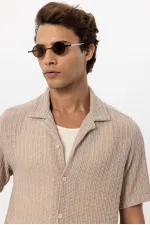Antioch Beige Textured Crochet Men's Shirt