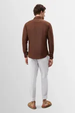 Antioch Men's Shirt with Coffee Collar and Button Detail, 100% Linen