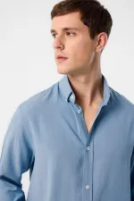 Chemise homme Antioch en lin mélangé bleu à col boutonné