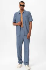 Antioch Indigo Corduroy Short-Sleeved Men's Shirt