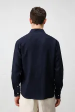 Antioch Lacivert 100% Keten Relax Fit Erkek Gömlek