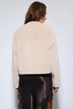Antioch Beige Faux Fur Jacket with Decorative Buttons