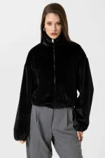 Antioch Black Women's Faux Fur Coat with Elastic Waistband