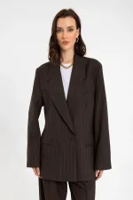 Antioch Coffee Women's Striped Oversize Blazer Jacket