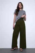 Antioch Haki Geniş Paça Kadın Pantolon