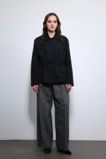 Antioch Siyah Ayarlanabilir Bele Sahip Kısa Trençkot