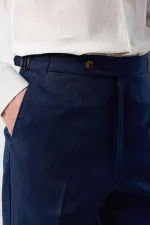 Antioch Navy Blue 100% Linen Italian Cut Men's Trousers