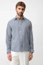 Chemise rayée Antioch bleu marine en mélange lyocell, coupe décontractée, pour homme
