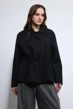 Antioch Siyah Ayarlanabilir Bele Sahip Kısa Trençkot