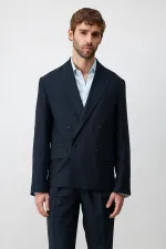 Veste blazer homme Antioch Navy Relax Fit en lin mélangé