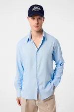 Antioch Blue Relax Fit Linen Blend Men's Shirt