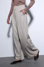 Antioch Bej Pileli Palazzo Kadın Pantolon