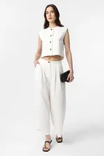 Antioch Beyaz Keten Karışımlı Kadın Culotte Pantolon
