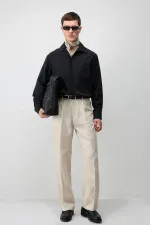 Antioch Siyah Lyocell Karışımlı Geniş Yaka Erkek Gömlek