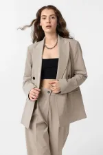 Antioch Bej Regular Fit Kruvaze Kadın Blazer Ceket