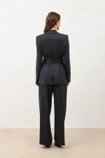 Antioch Füme Vücuda Oturan Kuşaklı Kadın Blazer Ceket