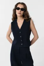 Antioch Lacivert Yırtmaçlı Kadın Yelek