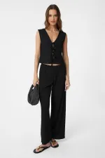 Antioch Black Textured Women's Suit with Tie Detail