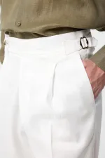 Pantalon Antioch blanc coupe italienne taille haute pour homme