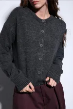 Antioch Gri Yırtmaçlı Örgü Triko Kadın Kazak