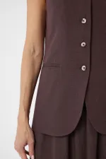 Antioch Coffee Linen Blend Women's Long Vest