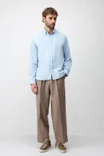 Chemise homme Antioch Bebe bleue en lin mélangé, coupe décontractée