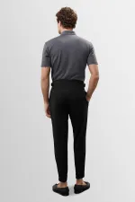Pantalon homme Antioch noir à taille haute plissée et coupe carotte