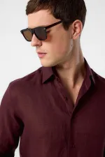Chemise homme Antioch Burgundy 100% lin coupe confortable