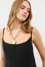 Antioch Siyah Volümlü Kadın Midi Elbise