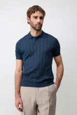 Polo homme Antioch Indigo en maille texturée